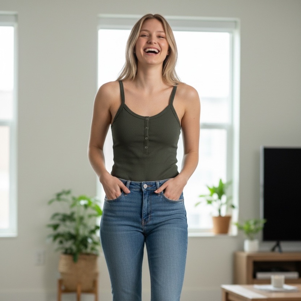 Olive Green Bodysuit with Button Detail